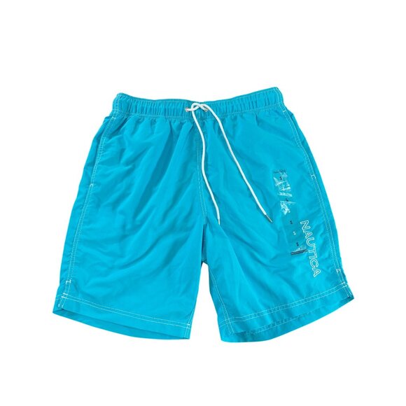 Nautica Mens S Swim Trunks Blue Quick-Dry Nylon Drawstring Elastic Waist - Picture 1 of 9